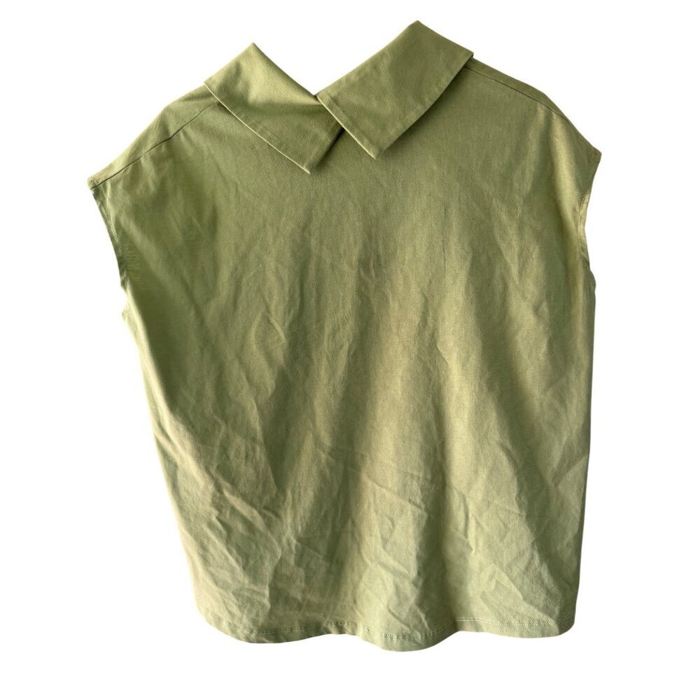 Sans & Sans Womens Sleeveless Collared Top Size Small Green Relaxed Boxy Casual